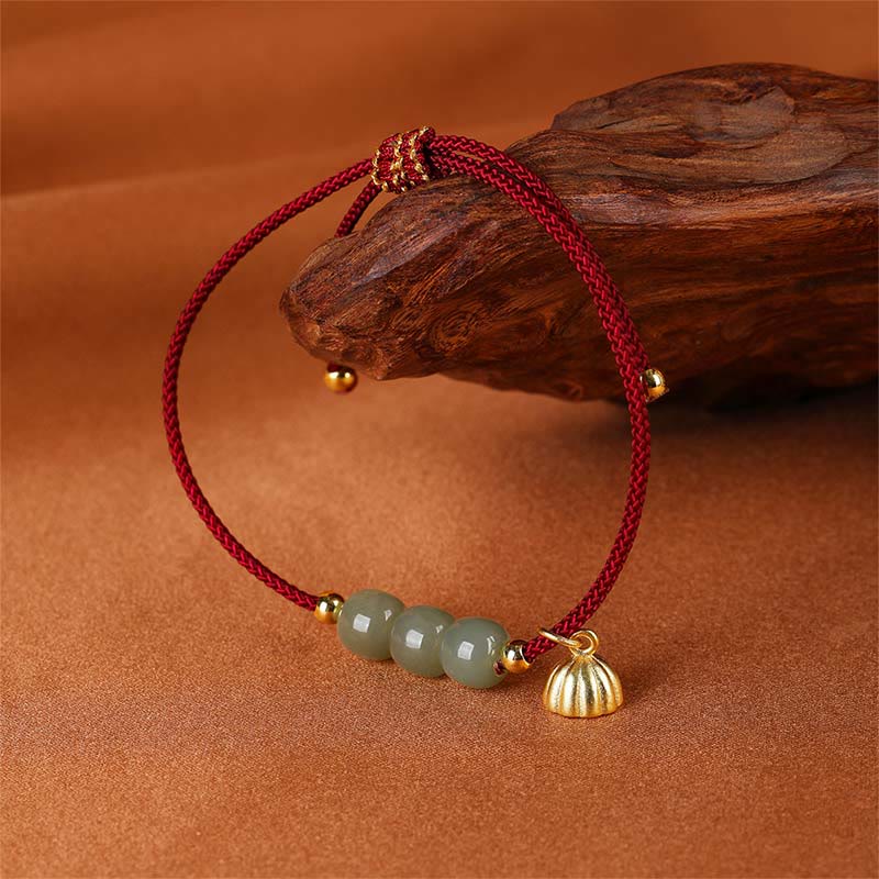 Fortune Jewel Handmade Hetian Jade Bead Lotus Pod Prosperity Luck Braided Bracelet