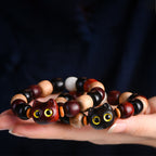 Fortune Jewel Small Leaf Red Sandalwood Ebony Wood Cute Cat Engraved Protection Bracelet