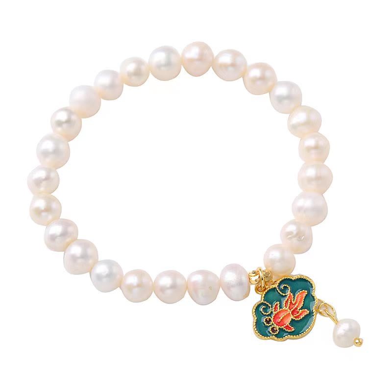 Fortune Jewel Natural Pearl Lotus Koi Fish Goldfish Optimism Charm Bracelet