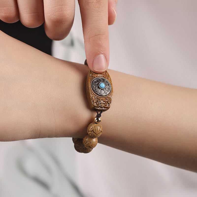 Fortune Jewel Green Sandalwood Ebony Wood Sandalwood Om Mani Padme Hum Soothing Bracelet
