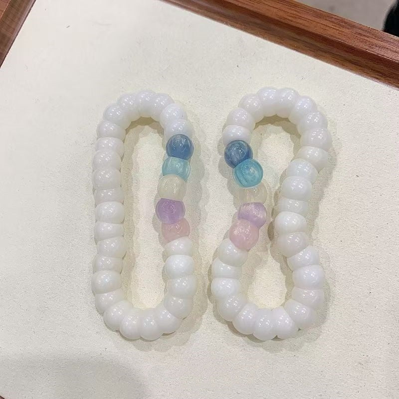 Buddha3bodhi 12mm Angled-Cut White Bodhi Bracelet with Rainbow Cat's Eye Beads