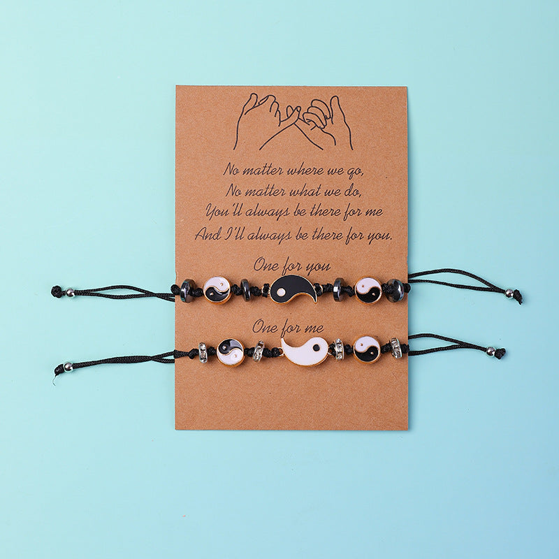 Fortune Jewel 2pcs Yin Yang Hematite Couple Bracelet