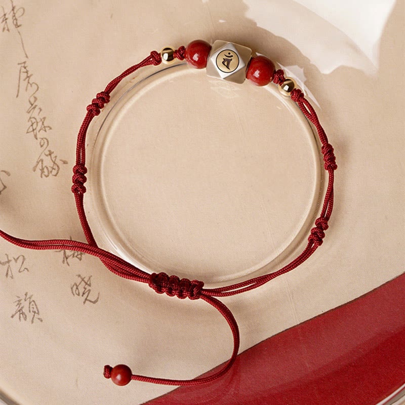 Fortune Jewel Handmade 925 Sterling Silver Chinese Zodiac Natal Buddha Cinnabar Calm Braided Bracelet