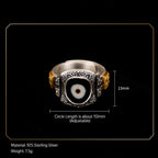 Fortune Jewel 925 Sterling Silver Zakiram Goddess of Wealth Design Dzi Bead Protection Ring