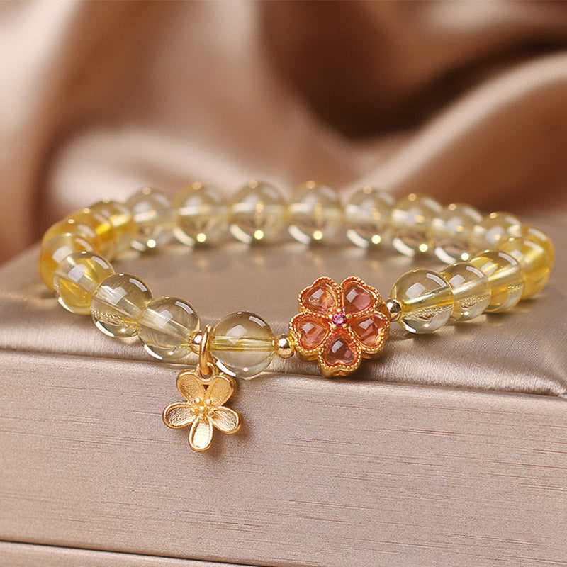 Fortune Jewel Natural Citrine Flower Charm Prosperity Protection Bracelet