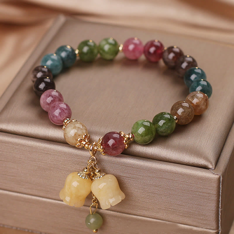 Fortune Jewel Natural Colorful Tourmaline Flower Bead Love Bracelet