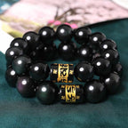 Fortune Jewel Rainbow Obsidian Om Mani Padme Hum Swastika Positive Bracelet