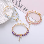 Fortune Jewel Natural Amethyst Aquamarine Strawberry Quartz Pearl Peace Healing Double Wrap Bracelet