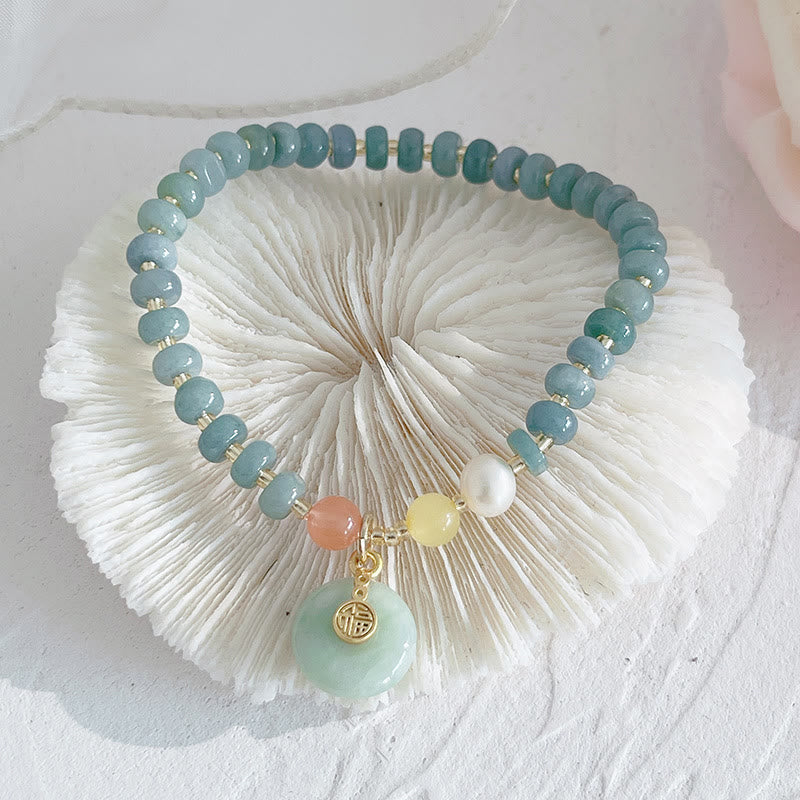 Fortune Jewel Natural Hetian Jade Pearl Peace Buckle Fu Character Gourd Money Bag Strawberry Quartz PiXiu Luck Bracelet