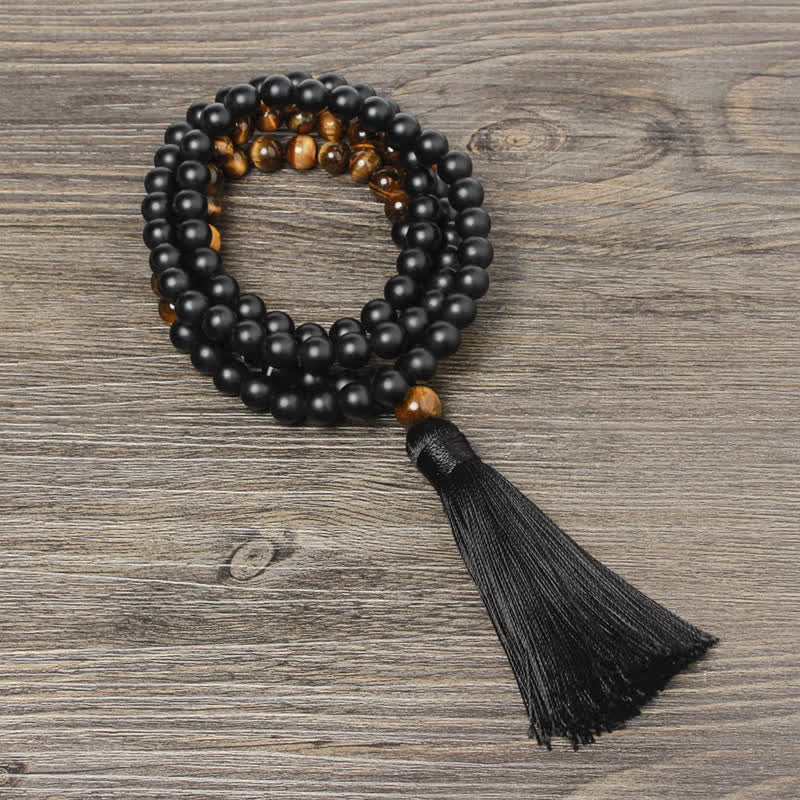 Fortune Jewel Black Onyx Tiger Eye Fortune Bracelet Tassel Necklace Pendant