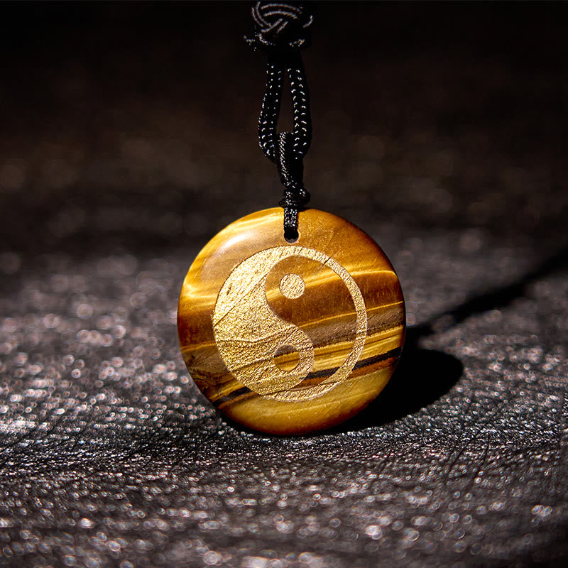 Fortune Jewel Various Crystal Amethyst Tiger Eye Green Aventurine Yin Yang Spiritual Necklace Pendant