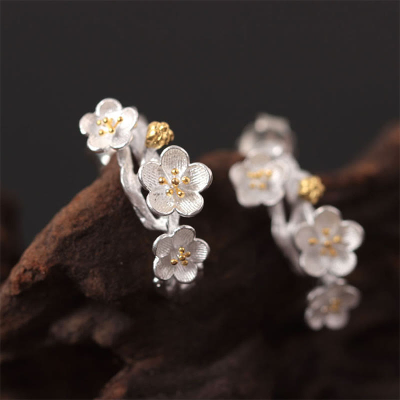 Fortune Jewel 925 Sterling Silver Plum Blossom Floral Blessing Earrings