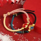 Fortune Jewel Handmade Mountain and Sea Engraved Luck Two-Color String Couple Bracelet