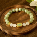 Fortune Jewel Natural Green Jade White Agate Five Scriptures Abundance Bracelet