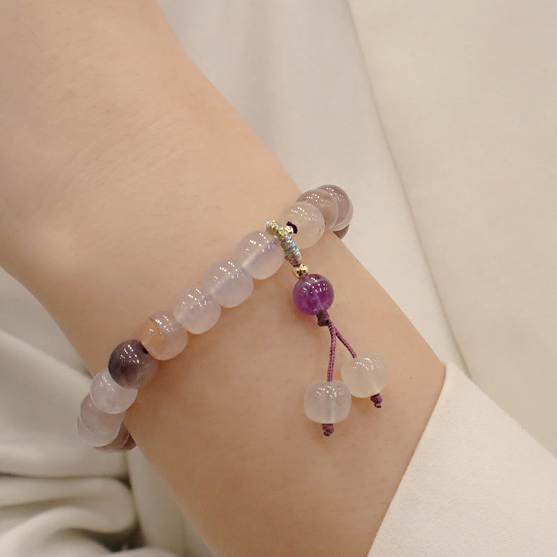 Fortune Jewel Natural Purple Golden Silk Jade Violet Flower Bead Charm Wealth Bracelet