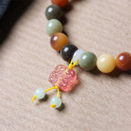 Fortune Jewel Natural Multicolored Gradient Bodhi Seed Liuli Glass Charm Peace Bracelet