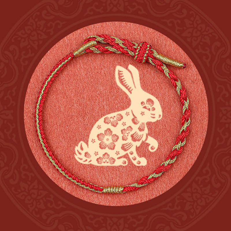 Fortune Jewel Handmade Chinese Zodiac Rabbit Rooster Rat Horse Dragon Protection Braid String Bracelet