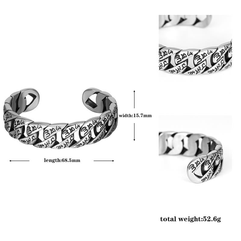 Fortune Jewel Tibetan Om Mani Padme Hum Mantra Titanium Steel Peace Cuf Bangle Bracelet