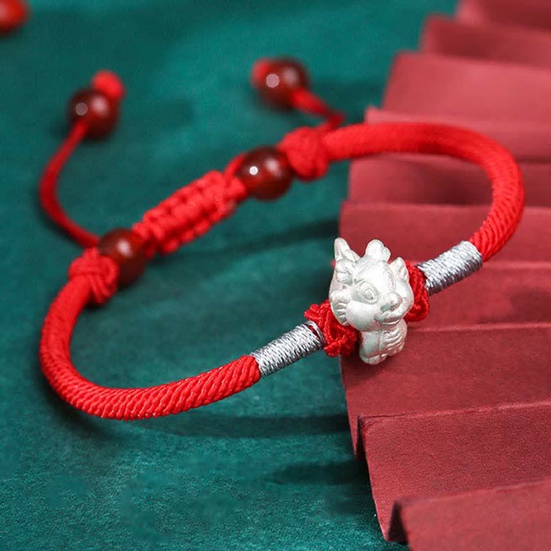 Fortune Jewel 999 Sterling Silver Chinese Zodiac Luck Strength Red String Bracelet