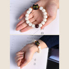 Fortune Jewel Natural Bodhi Seed Small Leaf Red Sandalwood Ebony Wood Cute Lucky Cat Wisdom Bracelet