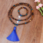Fortune Jewel 108 Mala Beads Tiger Eye Buddha Strength Bracelet Tassel Necklace Pendant