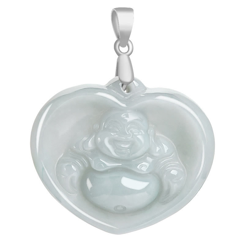 Fortune Jewel Laughing Buddha White Jade Luck Blessing Titanium Steel Chain Necklace Pendant Fortune Jewel