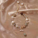 Fortune Jewel Strawberry Quartz Rutilated Quartz Fishtail Charm Healing Bracelet