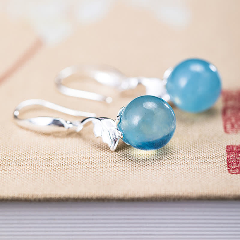 Fortune Jewel 925 Sterling Silver Natural Aquamarine Leaf Flower Peace Earrings Necklace