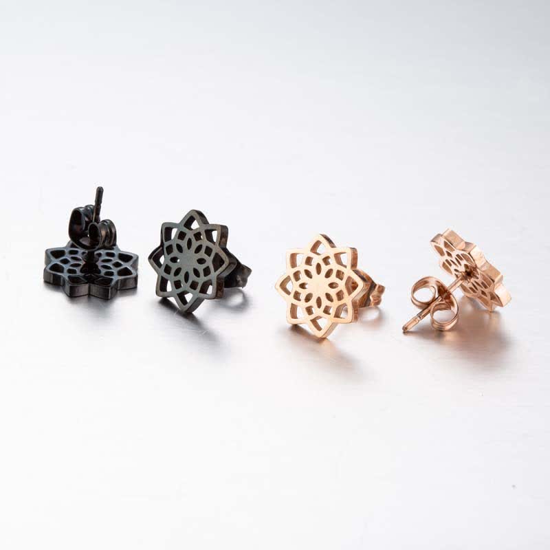 Fortune Jewel Tibetan Lotus Pattern New Beginning Stud Earrings