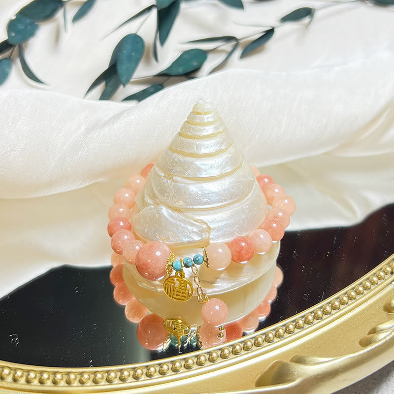 Fortune Jewel Natural Orange Stone Turquoise Fu Character Charm Luck Fortune Bracelet