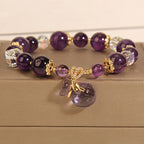 Fortune Jewel Natural Amethyst Crystal Money Bag Charm Positive Bracelet