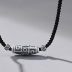 Fortune Jewel 999 Sterling Silver Nine-Eye Dzi Bead Pattern Protection Rope Necklace Pendant