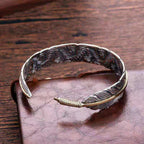 Fortune Jewel Feather Pattern Carved Luck Wealth Cuff Bracelet Bangle