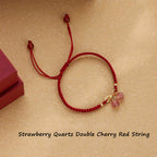 Fortune Jewel Strawberry Quartz Crystal Endless Knot Love Healing Red String Weave Bracelet