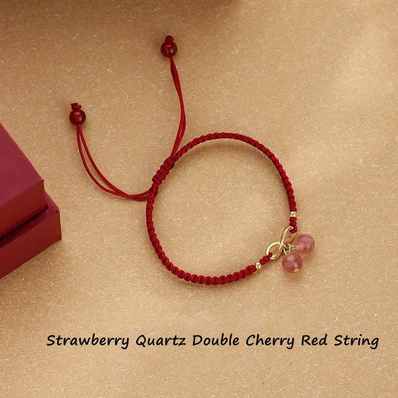 Fortune Jewel Strawberry Quartz Crystal Endless Knot Love Healing Red String Weave Bracelet