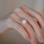 Fortune Jewel 14K Gold Plated Tridacna Stone Rose Flower Jade Bead Blessing Ring