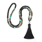 Fortune Jewel 108 Mala Beads Natural Stone Tiger Eye Turquoise Protection Strength Bracelet Necklace
