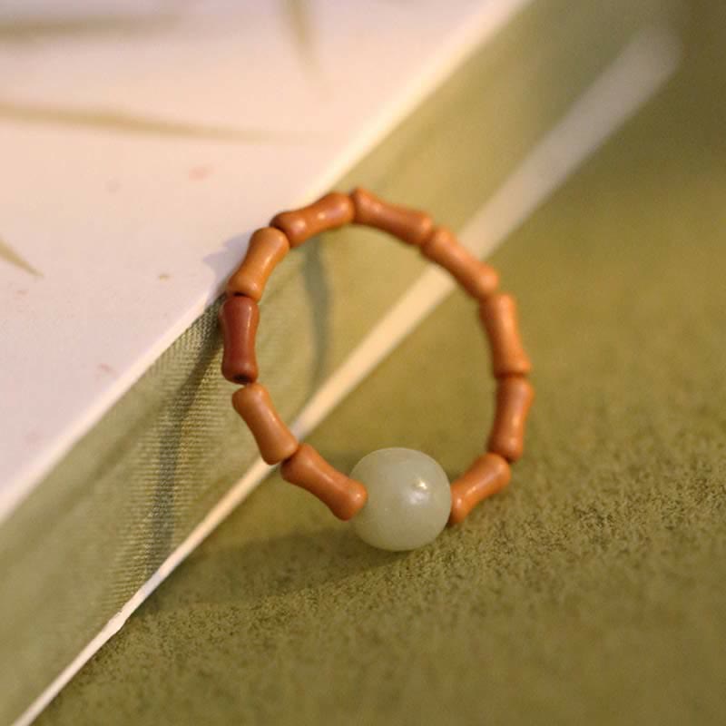 Fortune Jewel Hetian Jade Beaded Bamboo Prosperity Luck Ring