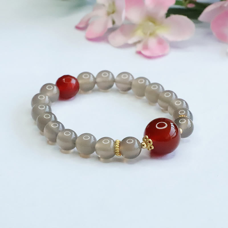 Fortune Jewel Natural Gray Chalcedony Red Agate Harmony Bracelet
