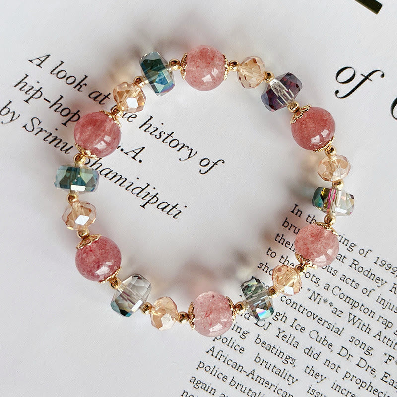 Fortune Jewel Natural Strawberry Quartz Colorful Crystal Positive Bracelet