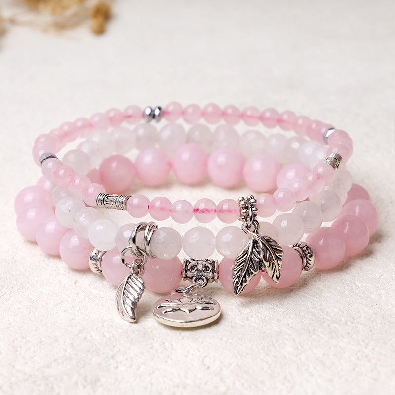 Fortune Jewel 3PCS Natural Quartz Crystal Beaded Healing Energy Lotus Bracelet