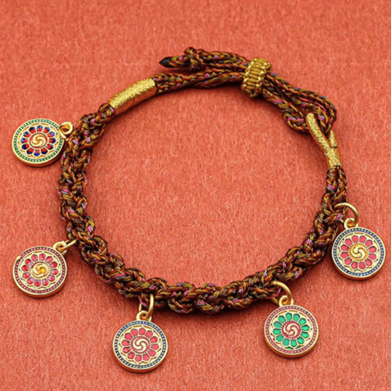 Fortune Jewel Tibetan Five God Of Wealth Thangka Luck Braid String Bracelet