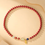 Fortune Jewel 925 Sterling Silver Cinnabar Tridacna Stone Fu Character Double Wrap Blessing Bracelet