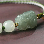 Fortune Jewel Natural Hetian Jade PiXiu Luck Fu Character String Bracelet