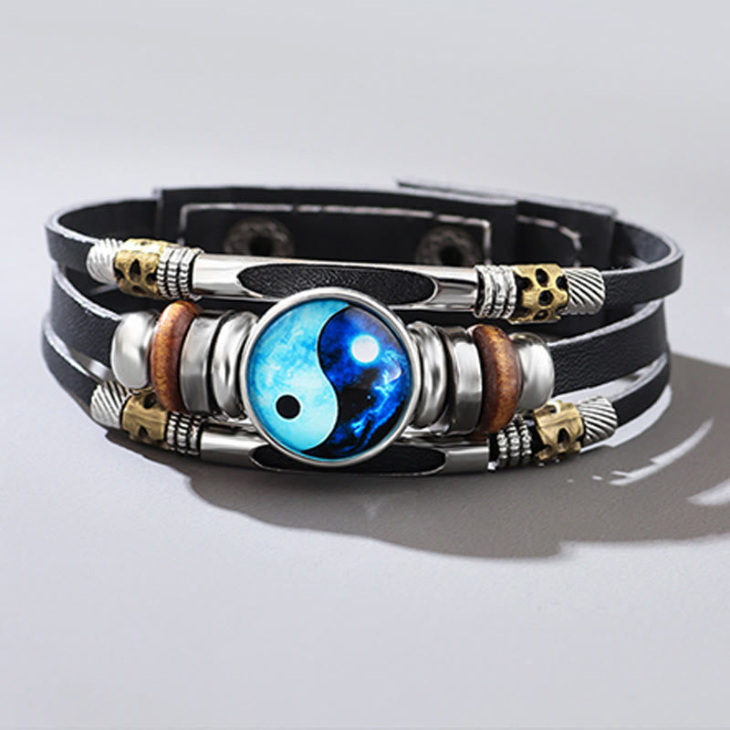 Fortune Jewel Yin Yang Leather Balance Bracelet