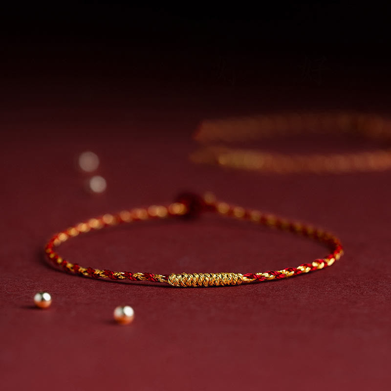 Fortune Jewel 14K Gold Plated Handmade Red Gold Rope King Kong Knot Braided Luck Bracelet