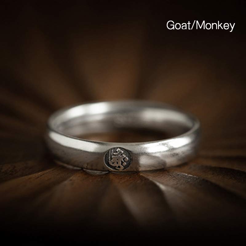 Fortune Jewel 925 Sterling Silver Chinese Zodiac Natal Buddha Blessing Couple Ring