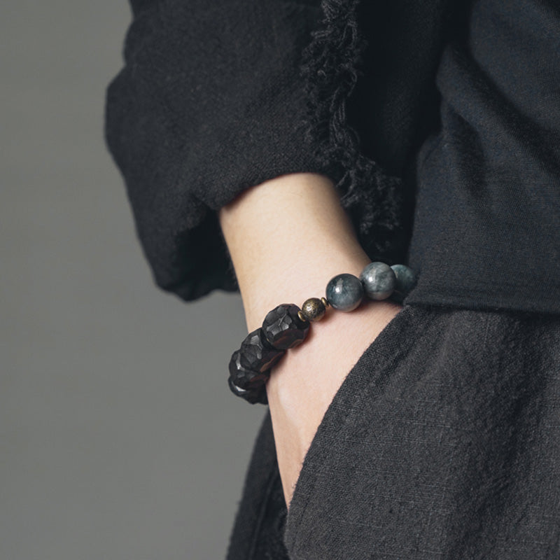 Fortune Jewel Eagle's Eye Stone Ebony Wood Copper Confidence Couple Bracelet