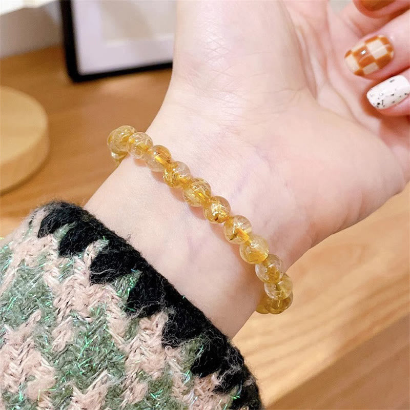 Fortune Jewel Natural Gold Rutilated Quartz Sun Stone Kyanite Wealth Bracelet