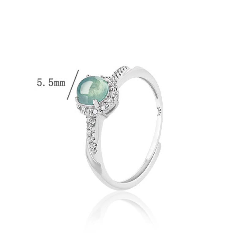 Fortune Jewel 925 Sterling Silver Round Jade Luck Prosperity Adjustable Ring